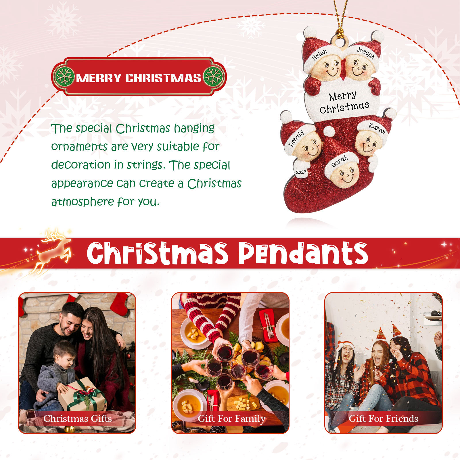 Navidad-Ornamentos Navideños de Madera Calcetín 5 Nombres con Texto Personalizados