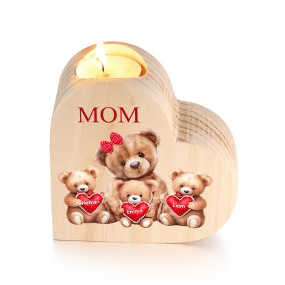 A mi mamá/abuela-Candelero osos 1-6 nombres y 1 texto personalizados en forma de corazón de madera sin candela-Jessemade ES
