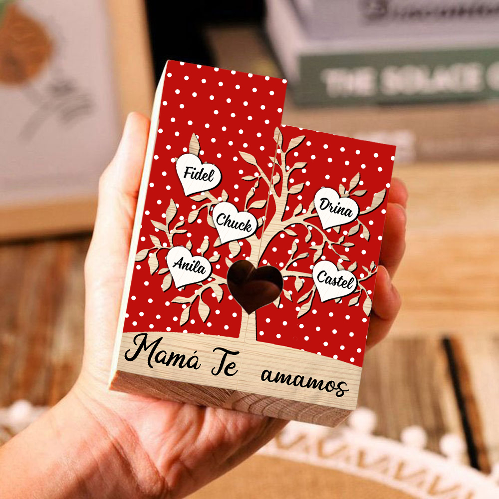 A la familia-Candelero de árbol de la vida de madera personalizado con 3-8 nombres y 1 texto sin vela-Jessemade ES