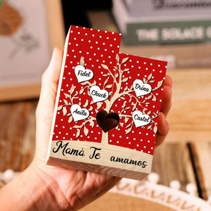 A la familia-Candelero de árbol de la vida de madera personalizado con 3-8 nombres y 1 texto sin vela-Jessemade ES