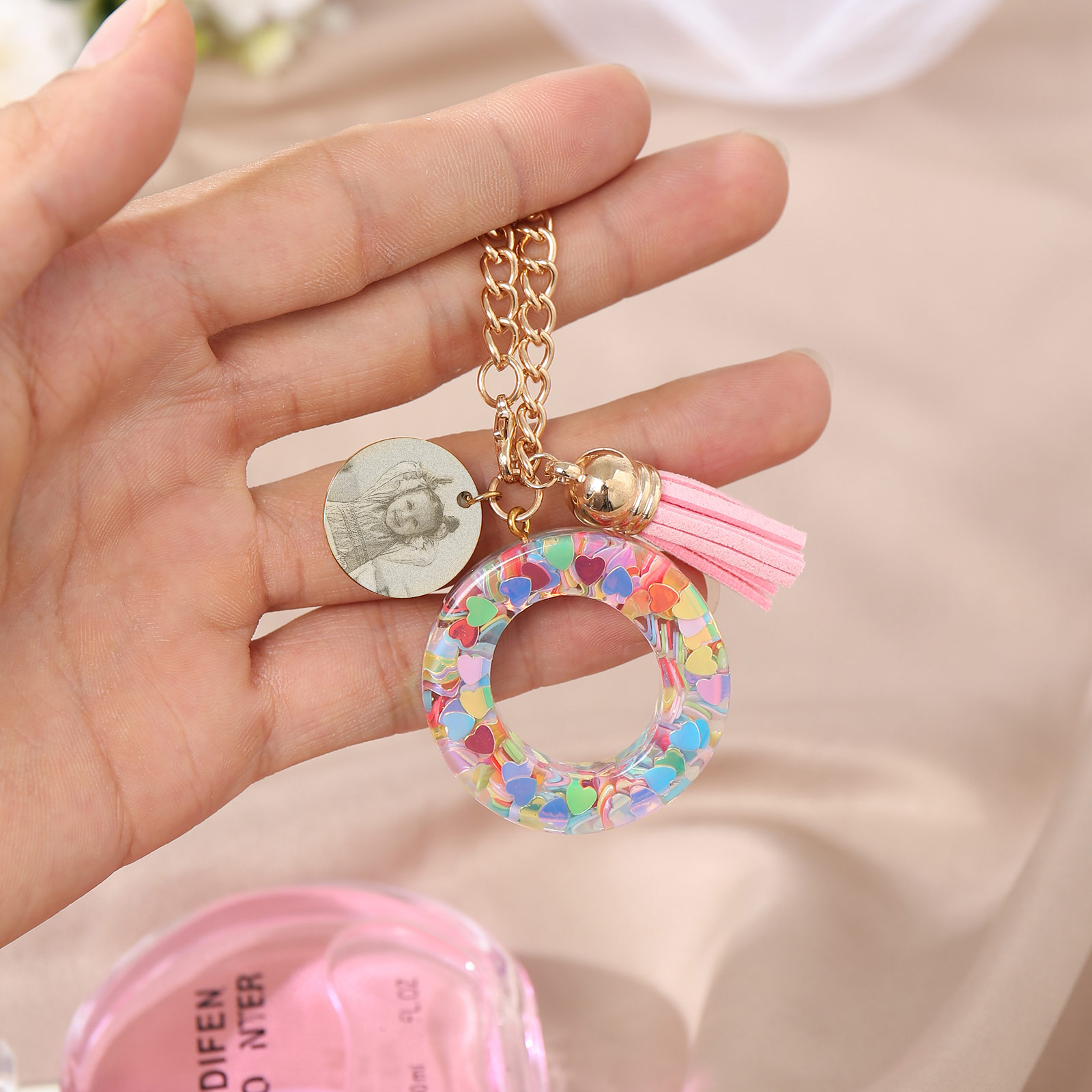 Etiqueta/Llavero con foto personalizada para mochila, botella