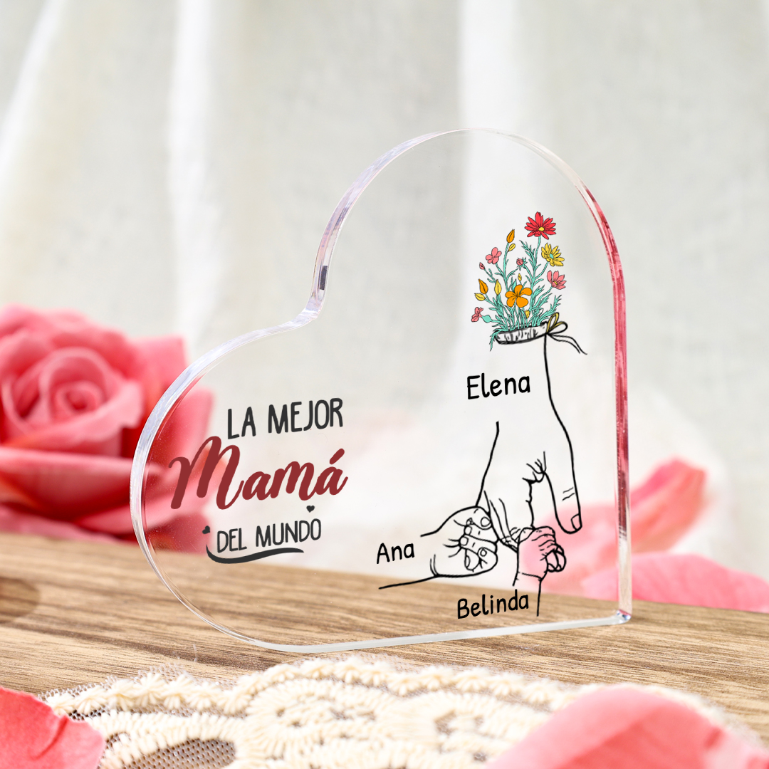 A mi mamá-Placa de acrílico en forma de corazón mano y manitos 2-7 nombres personalizados