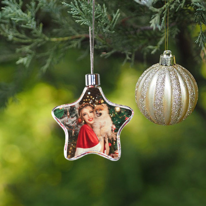 Navidad-Ornamento navideño estrella con 1 foto personalizada adorno del árbol