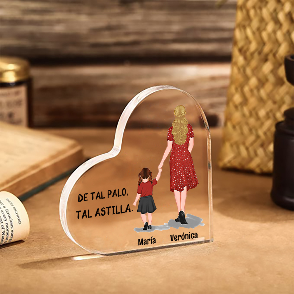 Placa de acrílico en forma de corazón mamá e hijos con 2-3 nombres personalizados-Jessemade ES