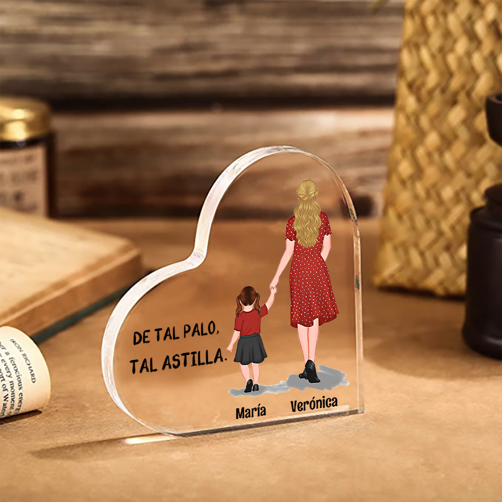 Placa de acrílico en forma de corazón mamá e hijos con 2-3 nombres personalizados-Jessemade ES