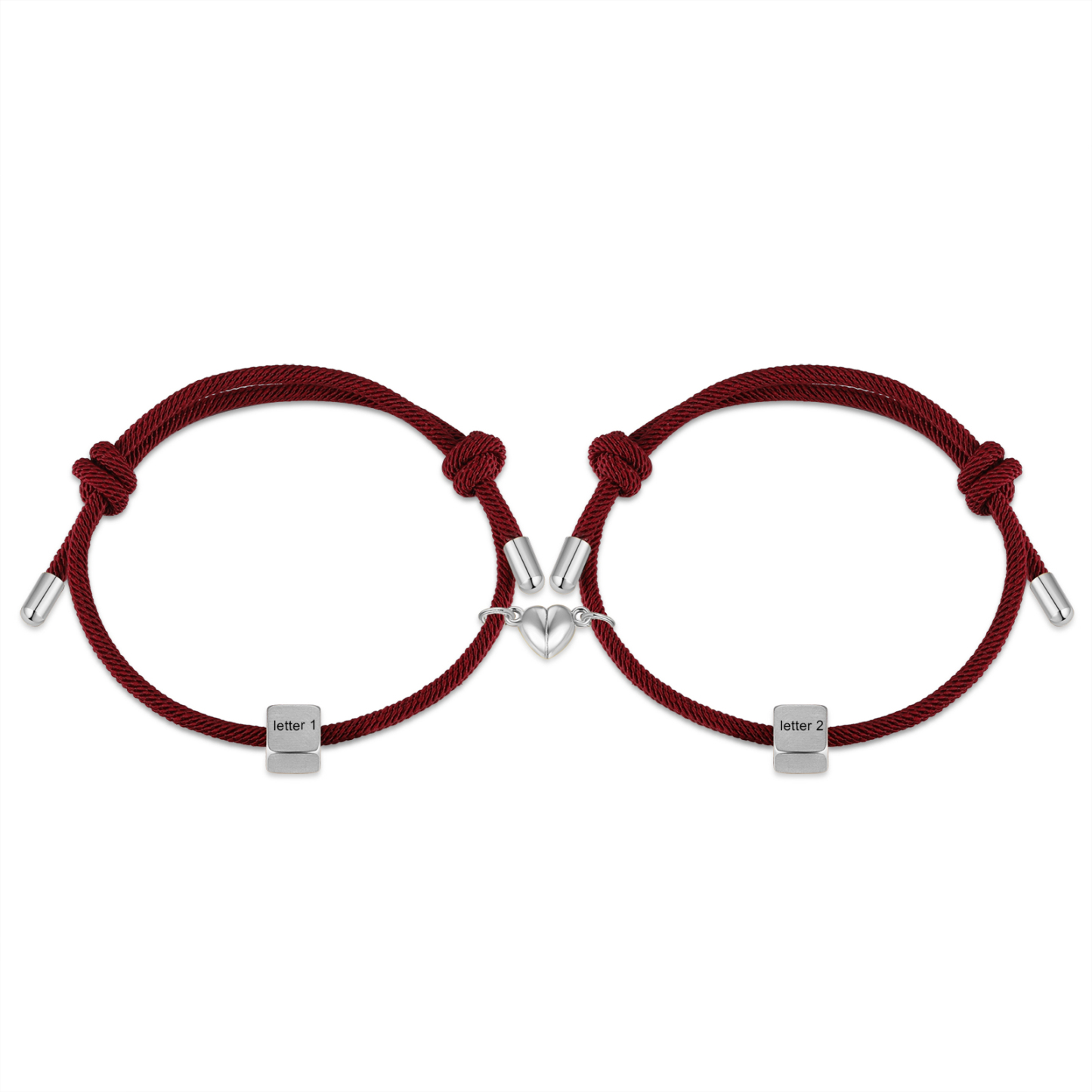 Pulseras de cuerda personalizadas para pareja con dije de corazón magnético grabado de dos letras-Jessemade ES