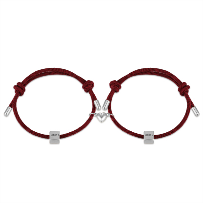 Pulseras de cuerda personalizadas para pareja con dije de corazón magnético grabado de dos letras-Jessemade ES