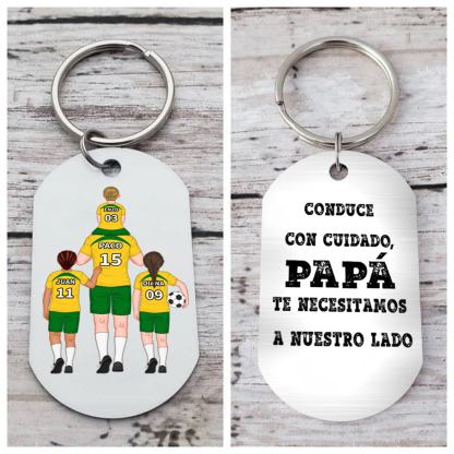 A mi papá-Llavero de placa con fútbol personalizado con 1-4 nombres, números y figuras-Jessemade ES