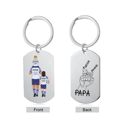 A mi papá-Llavero de placa con fútbol y puño con puño personalizado con 1-4 nombres, números y figuras-Jessemade ES