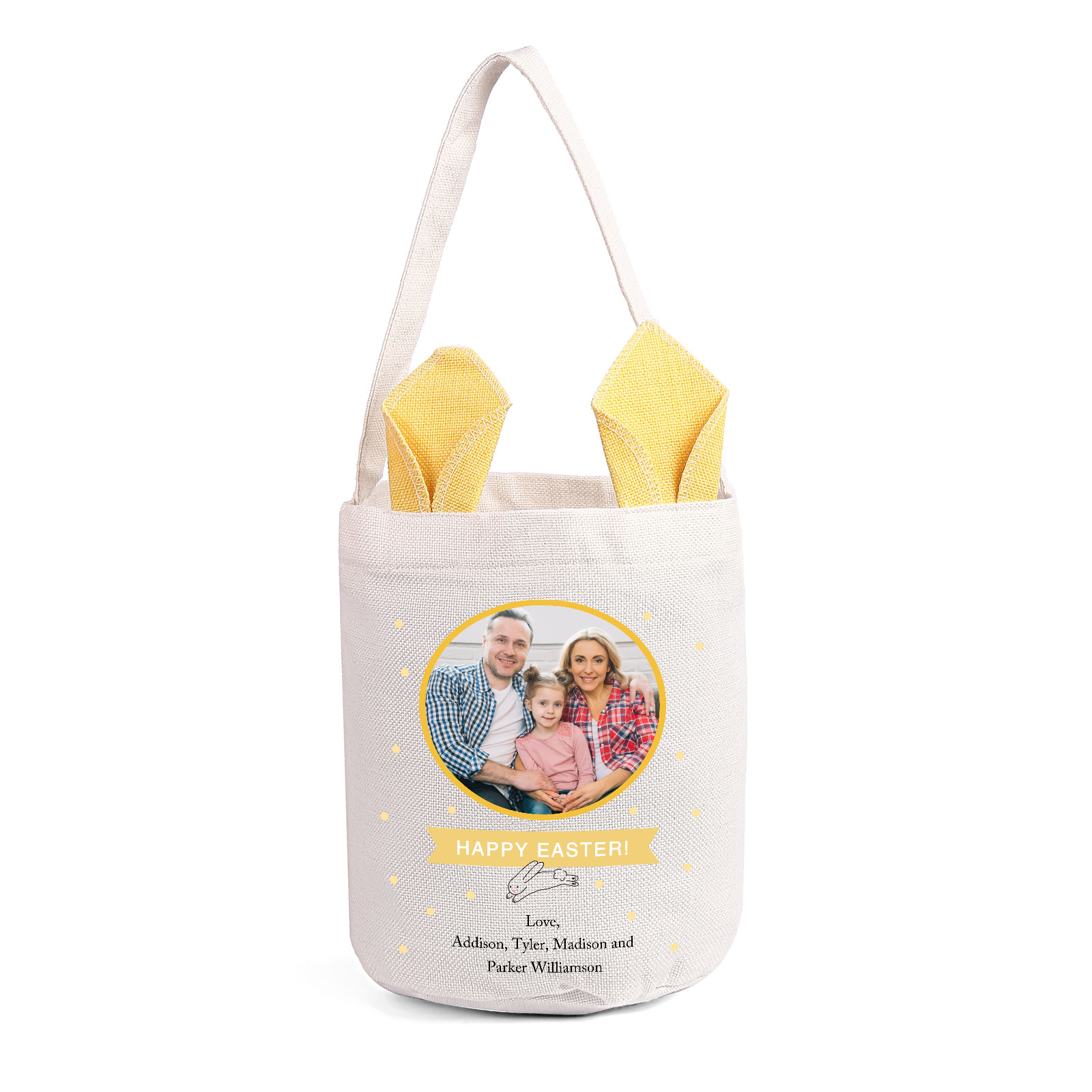 Pascua-Bolsa de conejo con 2 textos y 1 foto personalizados-Jessemade ES