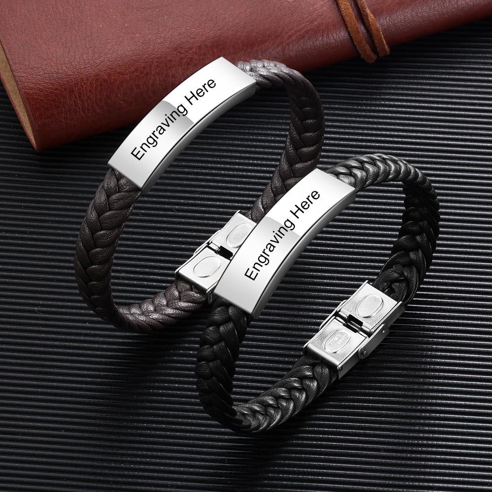 Pulsera de cuero trenzado Pulsera de hombre con 1 texto personalizado