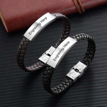 Pulsera de cuero trenzado Pulsera de hombre con 1 texto personalizado