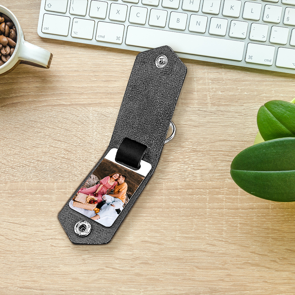 Llavero para pareja de cuero personalizado con texto y foto-Jessemade ES