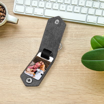 Llavero para pareja de cuero personalizado con texto y foto-Jessemade ES