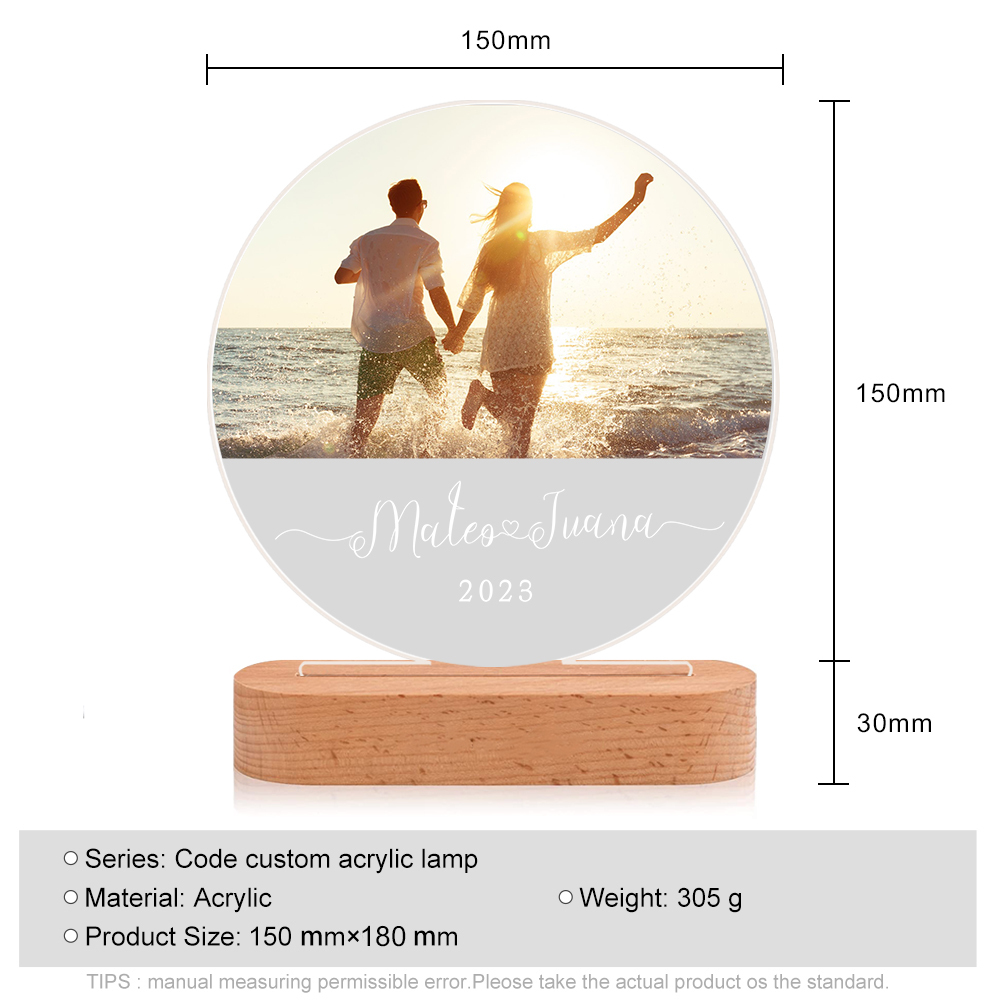 Lámpara para pareja 3D Ilusión Luz de Noche LED 2 nombres, año y foto personalizados -Jessemade ES