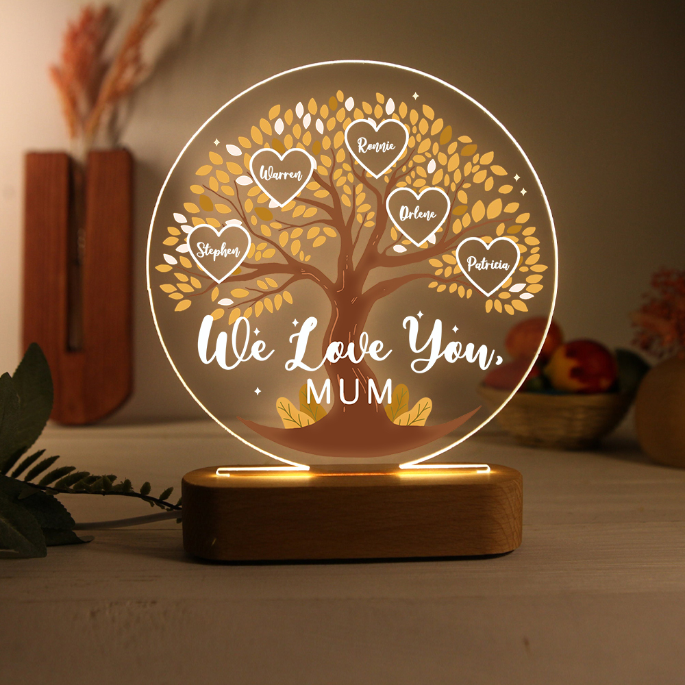 Lámpara de noche LED Árbol de la Vida 5 nombres y 1 texto personalizados-Jessemade ES