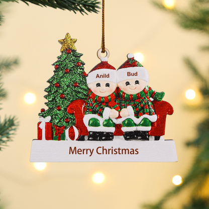 Navidad-Ornamentos Navideños de Madera Familia de 2 nombres Personalizados con Texto