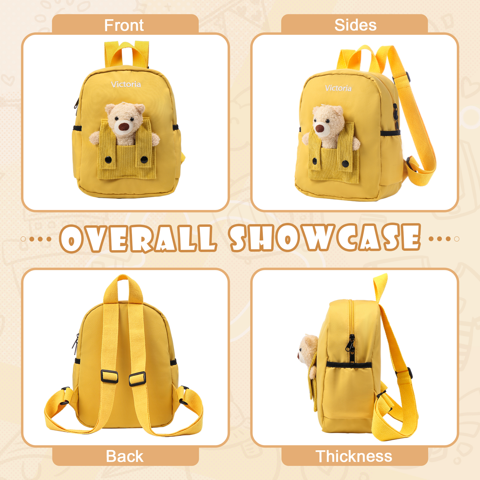 Mochilas escolares para los niños con peluche de oso con nombre personalizado bordado