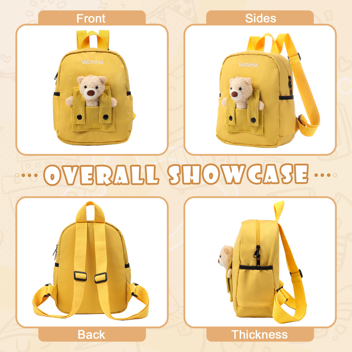 Mochilas escolares para los niños con peluche de oso con nombre personalizado bordado