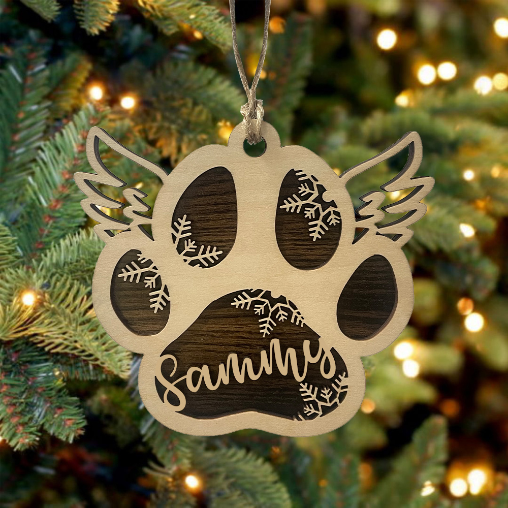 Navidad-Ornamento navideño de madera pata de perro con alas con 1 nombre personalizado