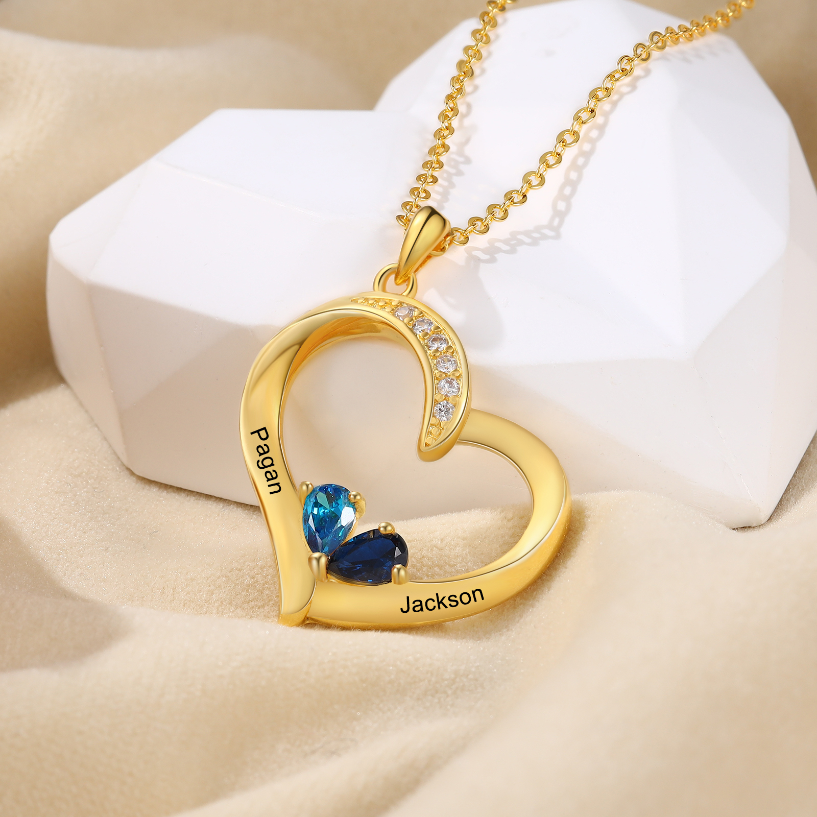 Collar corazón con 1-6 nombres personalizados y 1-6 piedras de nacimiento-Jessemade ES