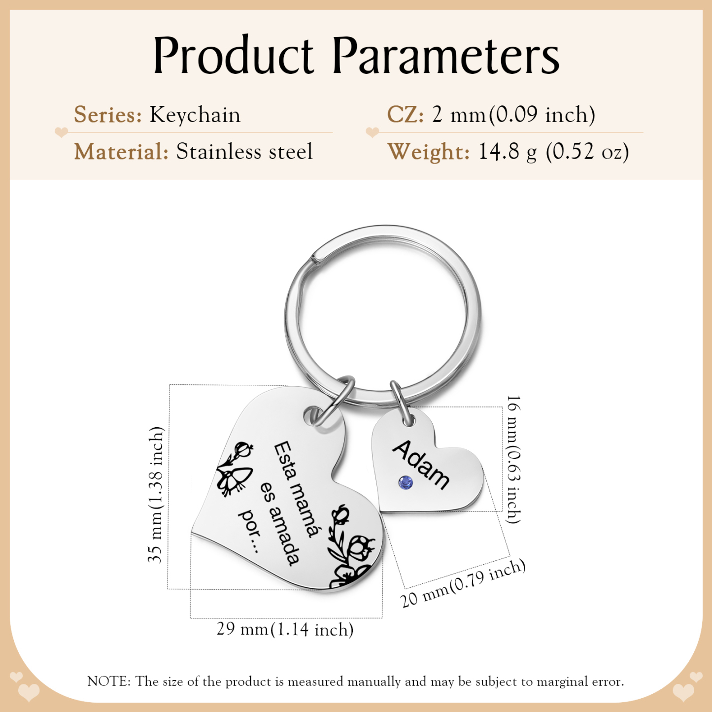 A mi mamá/abuela - Llavero con 1 nombre y piedra de nacimiento personalizados en corazón con texto-Jessemade ES