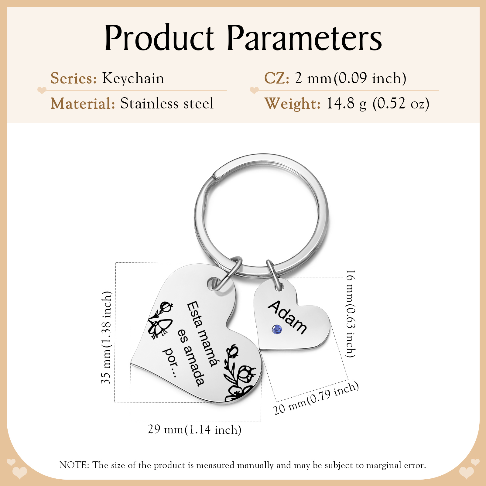 A mi mamá/abuela - Llavero con 1 nombre y piedra de nacimiento personalizados en corazón con texto-Jessemade ES