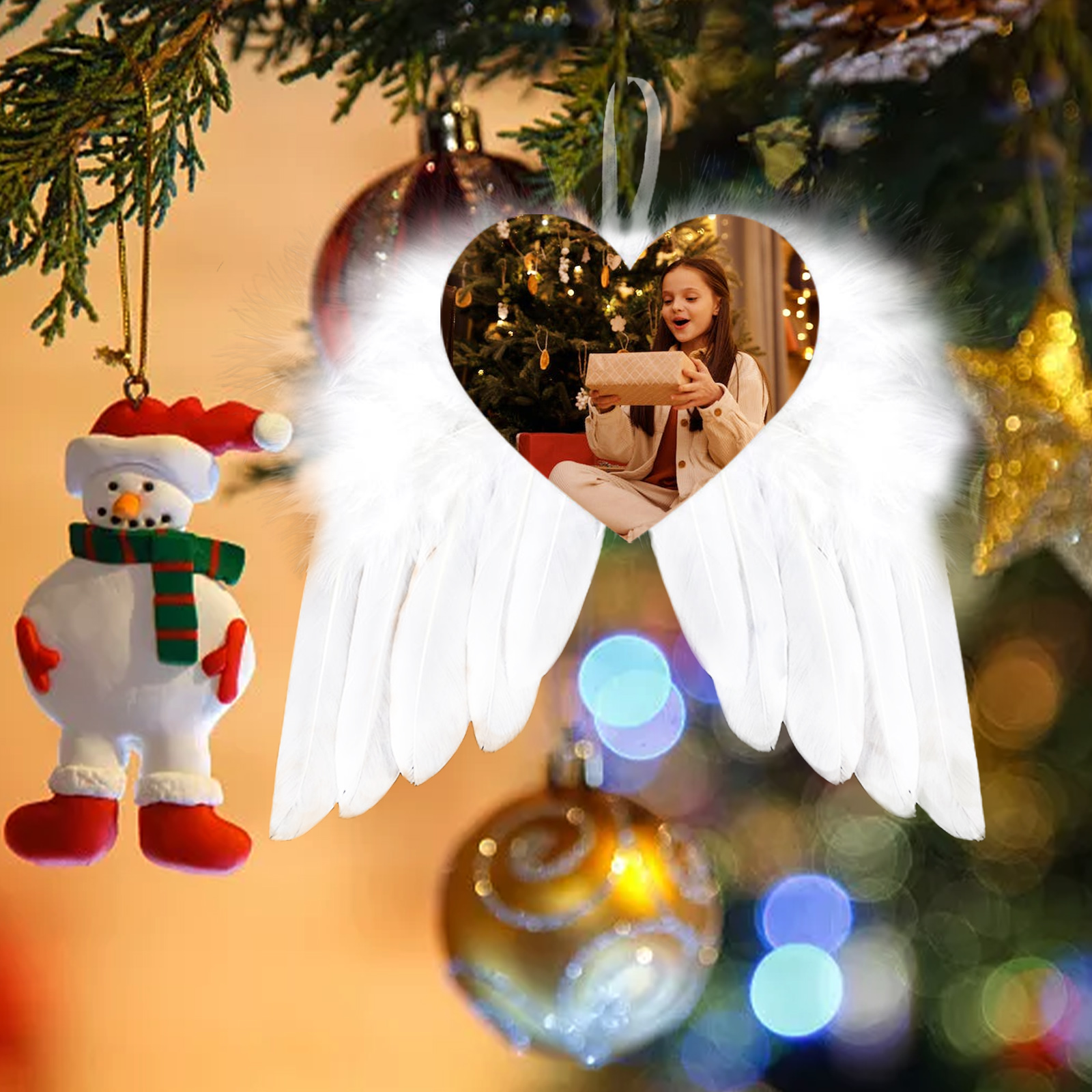 Navidad-Ornamento navideño alas de ángel con 1 foto personalizada adorno del árbol