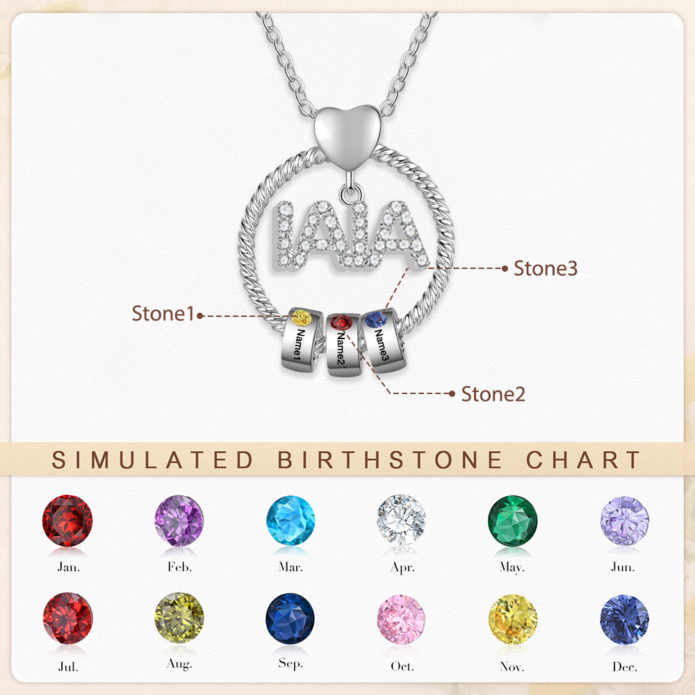 Navidad-Collar a abuela con colgante de "IAIA" con 3 nombres y 3 piedras de nacimiento personalizados | Jessemade