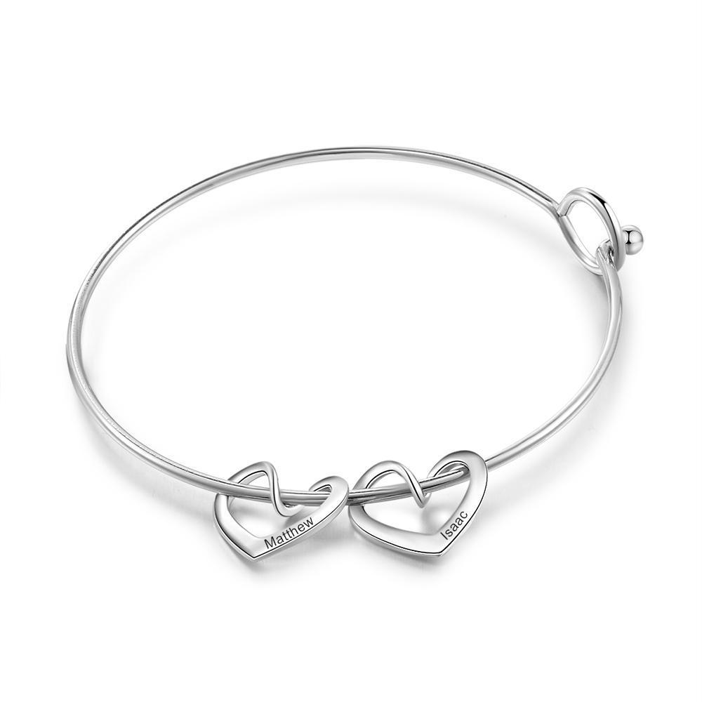 Pulsera con 2 nombres personalizados en 2 dijes de corazón-Jessemade ES