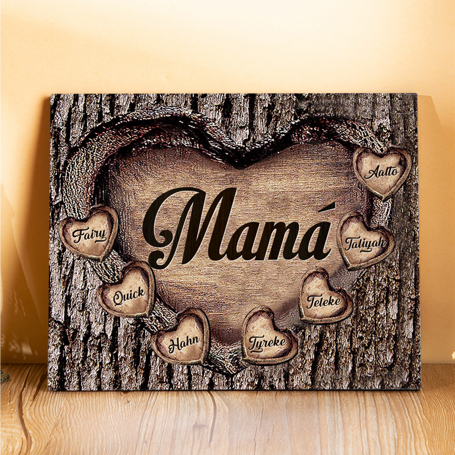 A mi mamá-Lámina marco de madera para mamá personalizado con 7 nombres-Jessemade ES