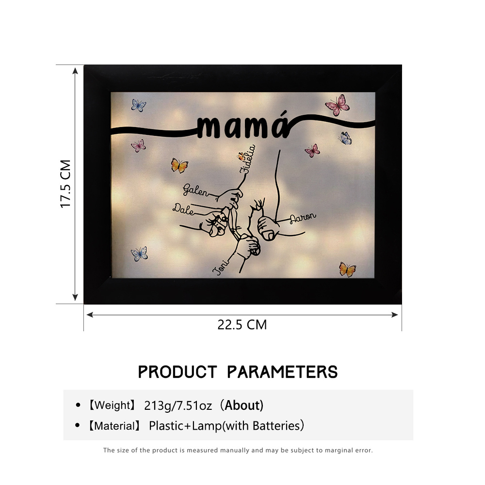 A mi mamá-Marco de 2-7 nombres y 1 texto personalizados de plástico con lámpara-Jessemade ES