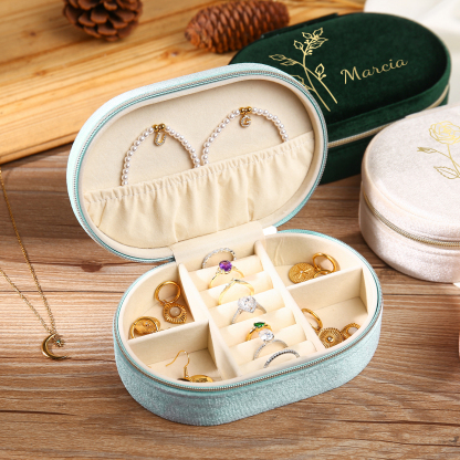 Caja de regalo para joya personalizada con nombre y flor de nacimiento-Jessemade ES