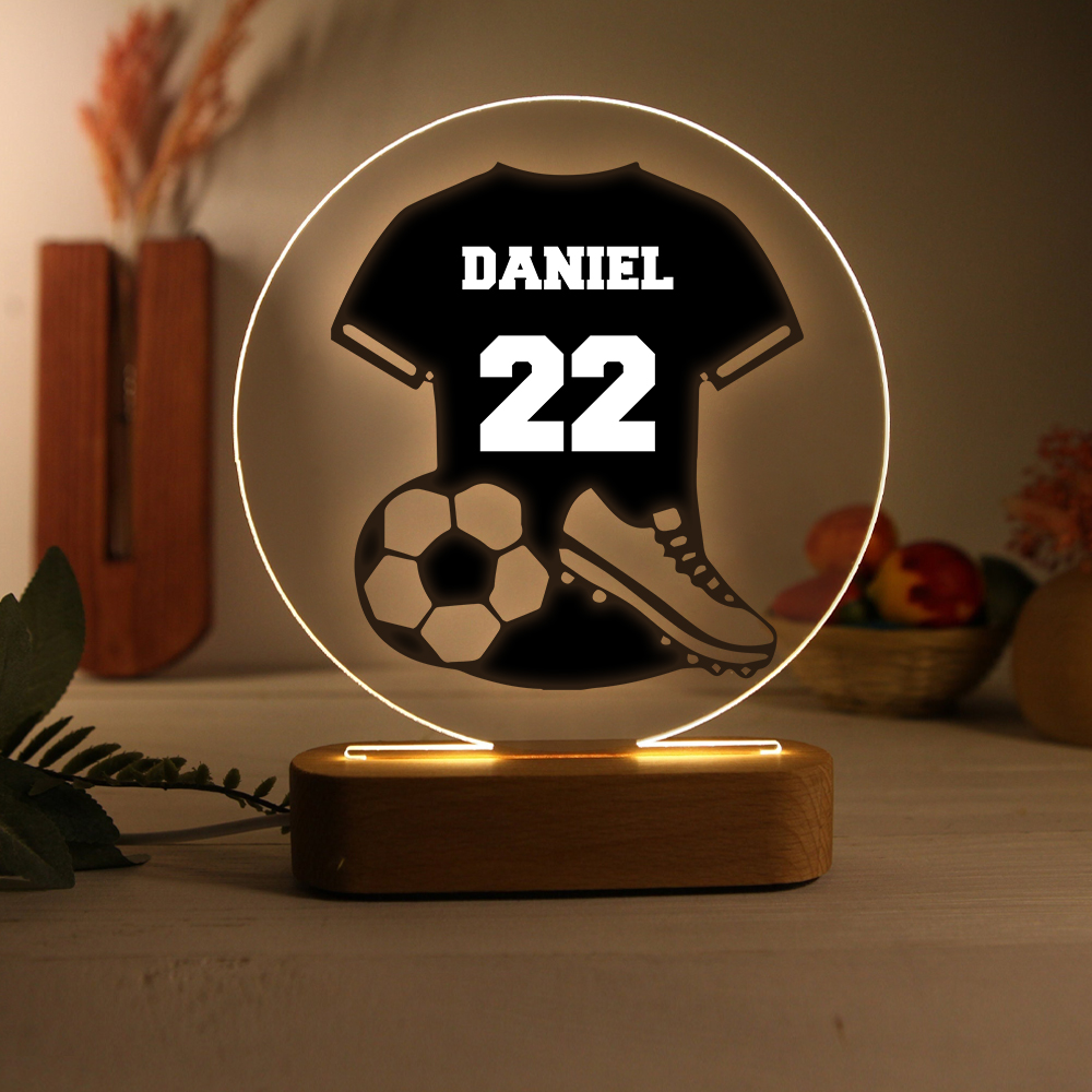 Lámpara Ilusión 3D Luz de Noche LED Fútbol con Nombre y Número Personalizados-Jessemade ES