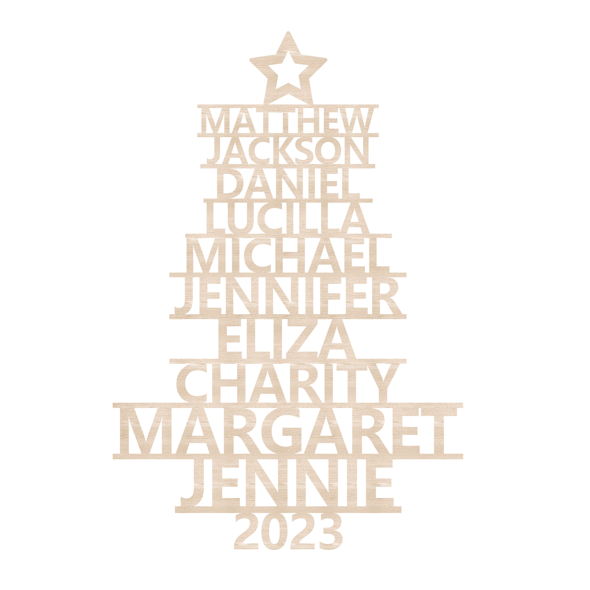 Navidad-Ornamento navideño de madera árbol de nombres con 10 nombres y año personalizados