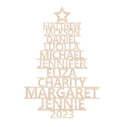 Navidad-Ornamento navideño de madera árbol de nombres con 10 nombres y año personalizados