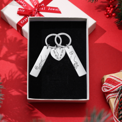 Con caja Navidad-Llavero para pareja mano a mano 2 letras personalizadas con fecha-Jessemade ES