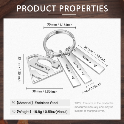 A mi papá - Llavero Superman con 3 nombres personalizados con texto-Jessemade ES