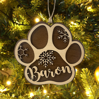 Navidad-Ornamento navideño de madera pata de perro con 1 nombre personalizado