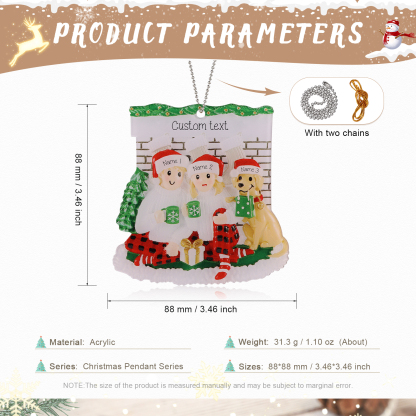 Navidad-Muñecos Ornamentos Navideños Familia con Perro 3 Nombres y Texto Personalizados