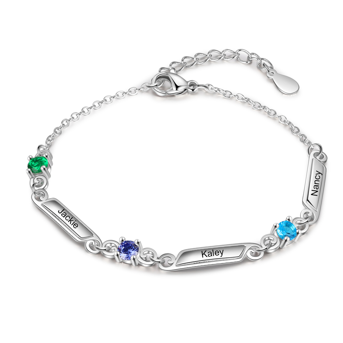 Pulsera de lazos y placitas personalizada de 3 nombres con 3 piedras de nacimiento-Jessemade ES