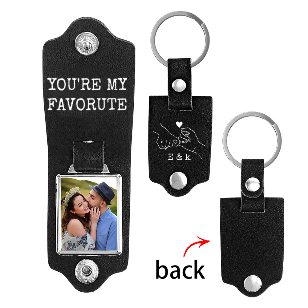Llavero para pareja de cuero pinky swear personalizado con 1 texto, 2 letras y foto-Jessemade ES
