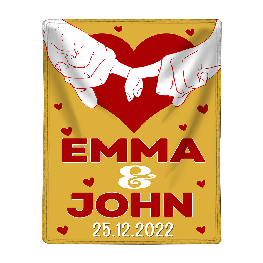 Pareja-Manta de buen calidad de dedos cogidos personalizada con nombres y fecha-Jessemade ES