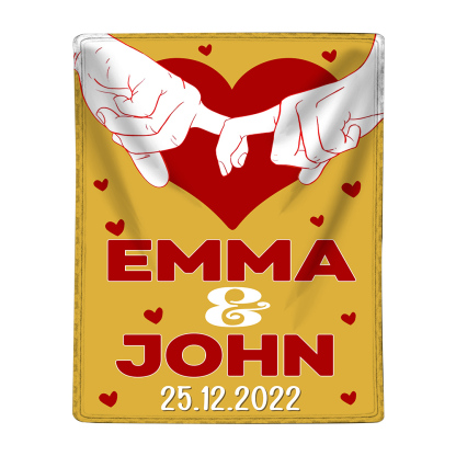 Pareja-Manta de buen calidad de dedos cogidos personalizada con nombres y fecha-Jessemade ES