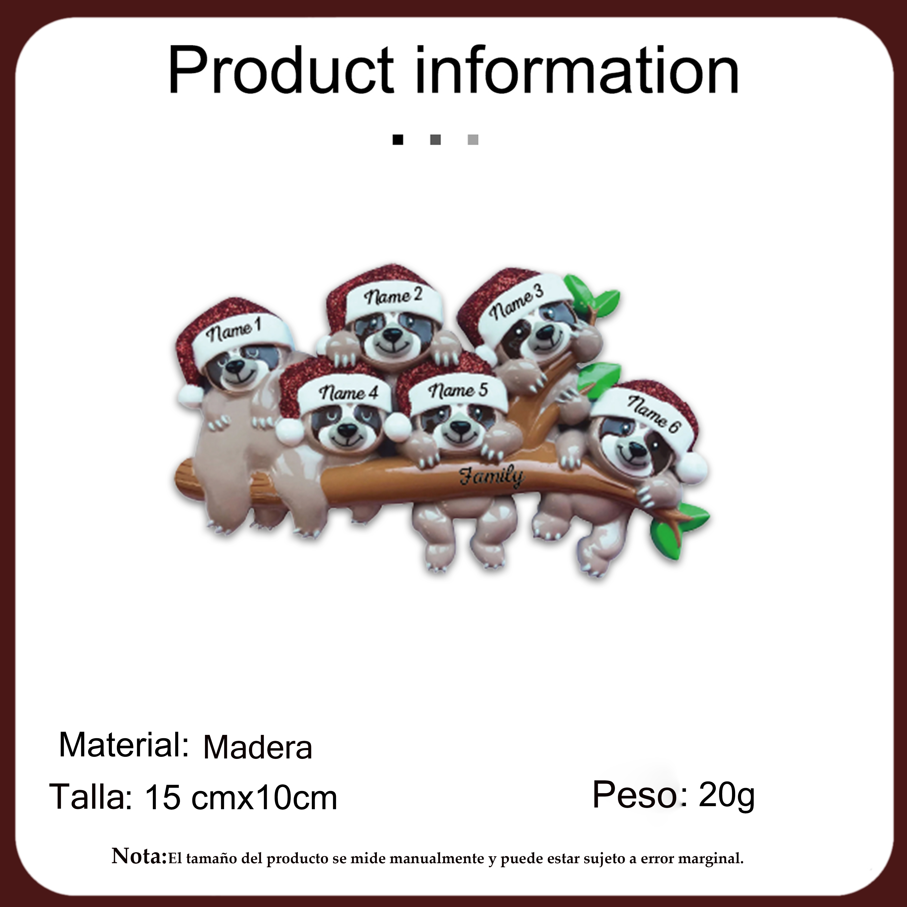 Navidad-Ornamento la familia de pereza 2 nombres y apellido personalizados adorno del árbol