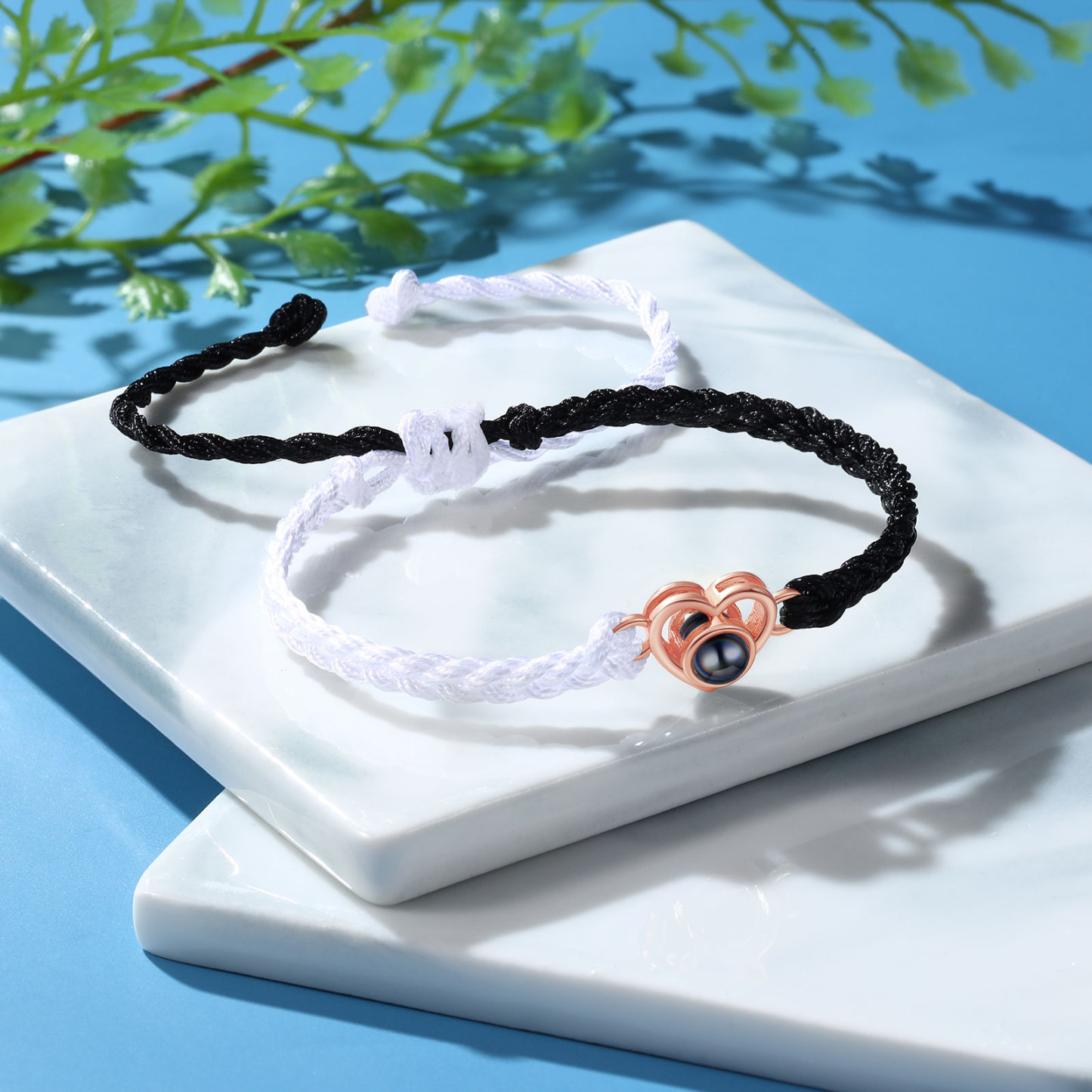 Pulsera de cuerda con proyección de foto en color con dije de corazón pulsera ajustable-Jessemade ES