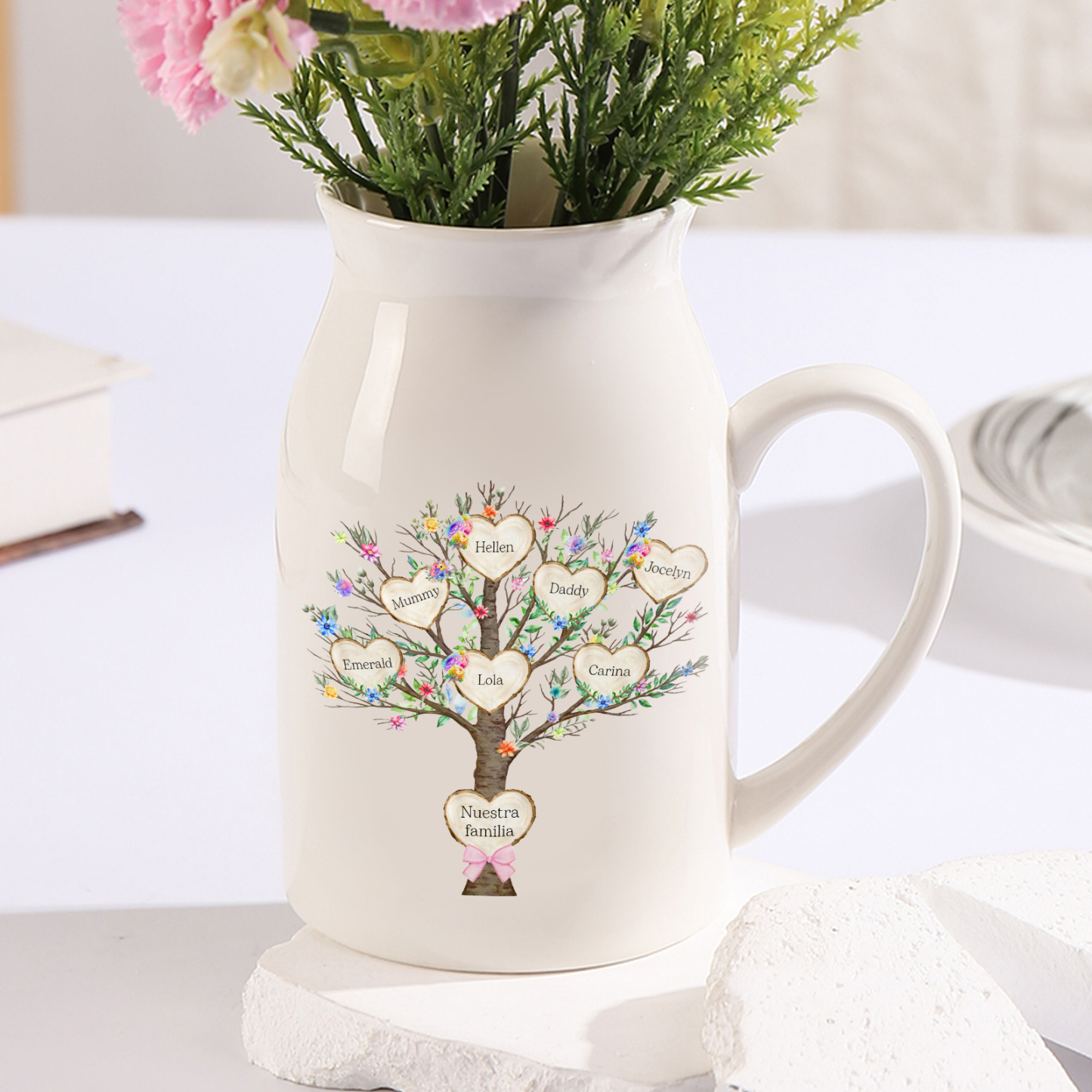 Florero de cerámica árbol de corazones 2-8 nombres personalizados con texto decoración del hogar-Jessemade ES