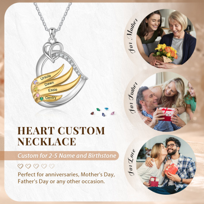 Collar en corazón con 2-5 nombres personalizados y 2-5 piedras de nacimiento-Jessemade ES
