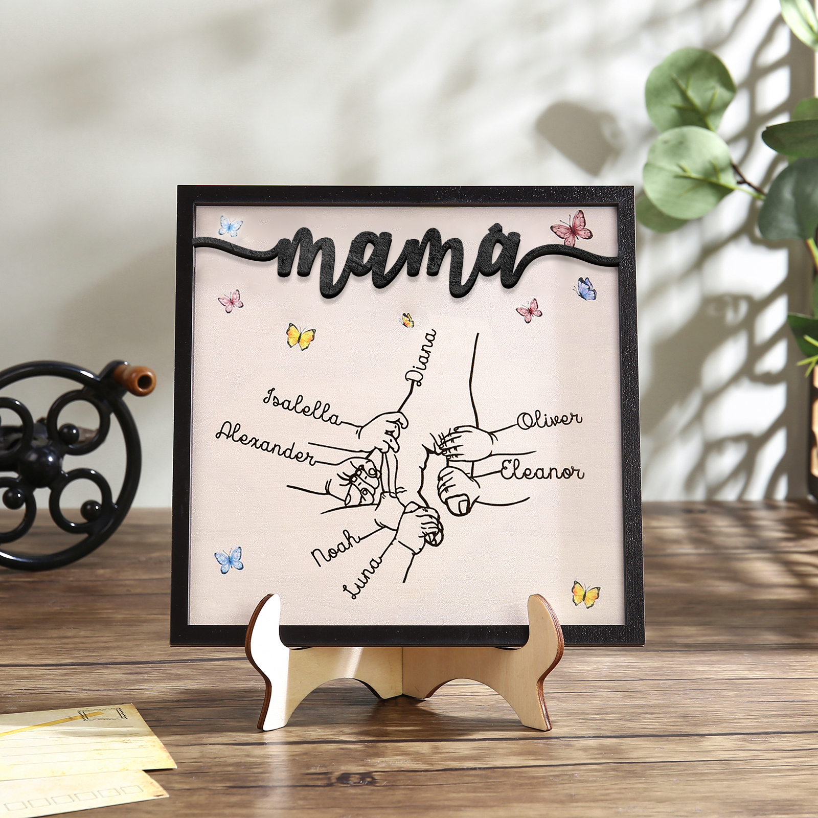 A mi mamá-Adorno 2-7 nombres personalizados decoración de madera mano con manitos-Jessemade ES