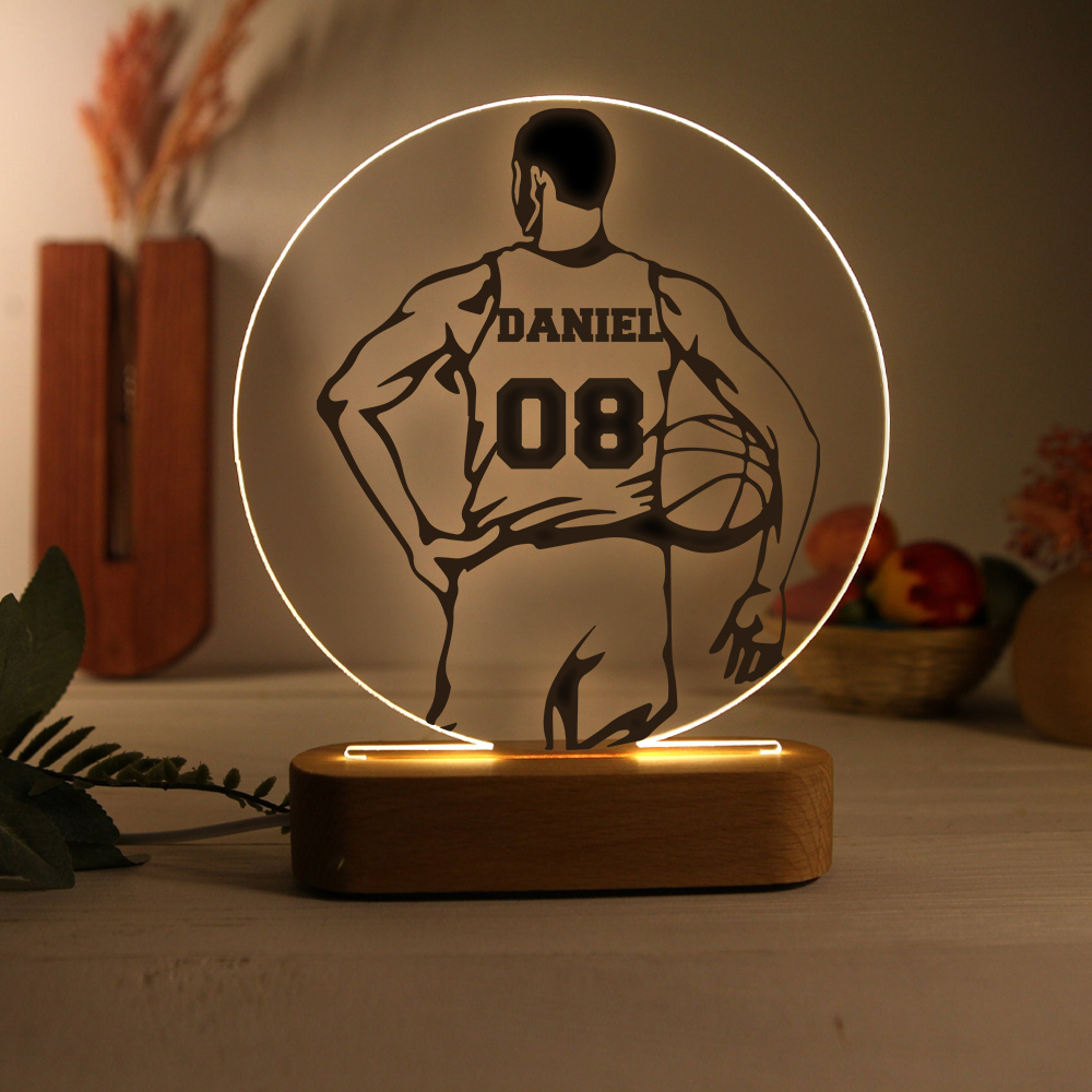 Lámpara Ilusión 3D Luz de Noche LED Baloncesto con Nombre y Número Personalizados-Jessemade ES